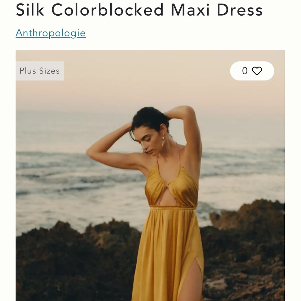 Anthropologie Golden Yellow Silk Colorblocked Maxi Dress